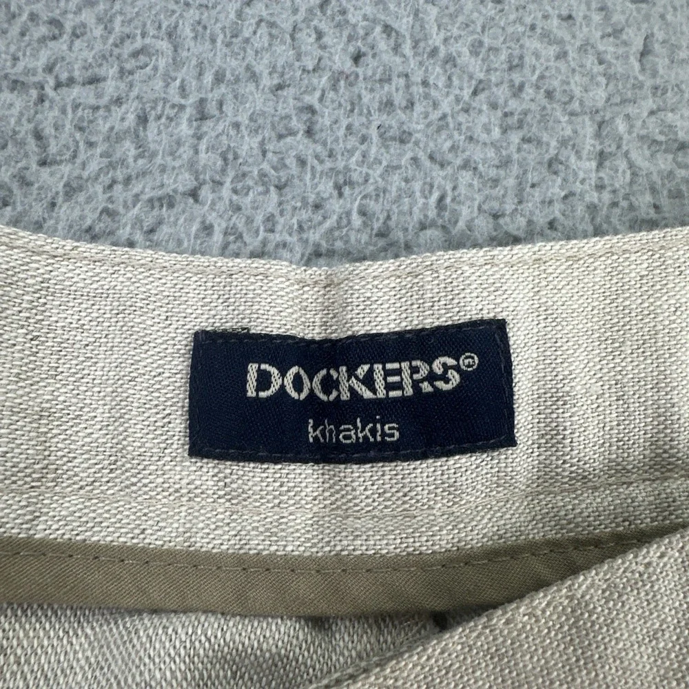 VTG Dockers No Wrinkle Linen Blend Pants Men 36x32 Beige Khakis Relaxed Pleated